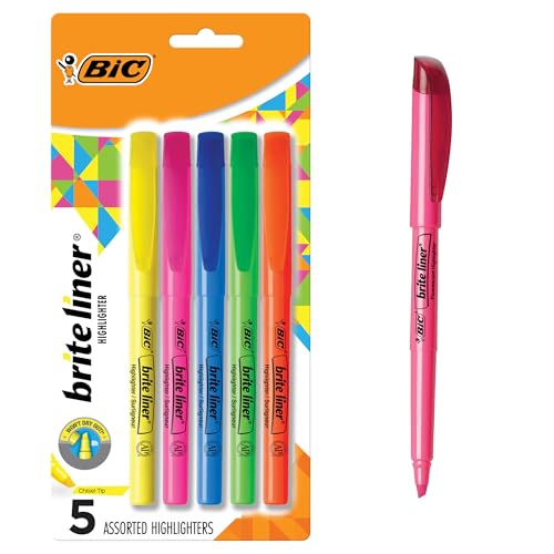 Honest BIC Brite Liner Highlighters, Chisel Tip, 5-Count Pack of Highlighters Assorted Colors, Ideal Highlighter Set for Organizing and Coloring Review 8 product review image