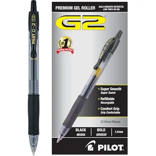 Honest PILOT G2 Premium Refillable & Retractable Rolling Ball Gel Pens, Bold Point, Black Ink, 12 Count (31256) Review 6 product review image
