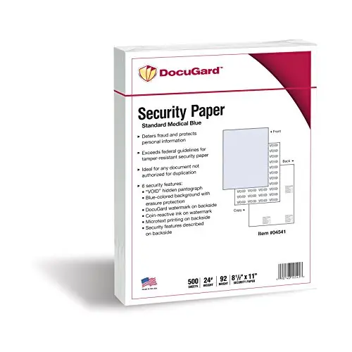Honest DocuGard Standard Medical Security Paper for Printing Prescriptions and Preventing Fraud, CMS Approved, 6 Security Features, Laser and Inkjet Safe, Blue, 8.5 x 11, 24 lb., 500 Sheets (04541) Review 8 product review image