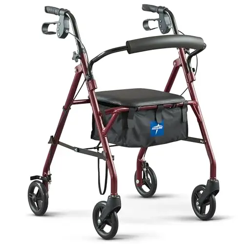 Honest Medline Rollator Walker with Seat, Steel Rolling Walker with 6-inch Wheels Supports up to 350 lbs, Medical Walker, Burgundy Review 6 product review image
